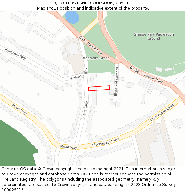 9, TOLLERS LANE, COULSDON, CR5 1BE: Location map and indicative extent of plot