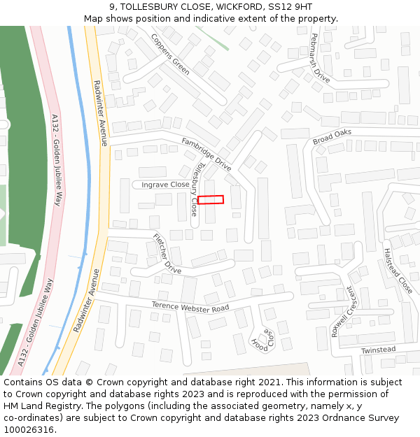 9, TOLLESBURY CLOSE, WICKFORD, SS12 9HT: Location map and indicative extent of plot