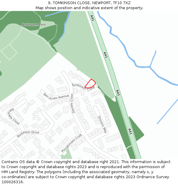 9, TOMKINSON CLOSE, NEWPORT, TF10 7XZ: Location map and indicative extent of plot