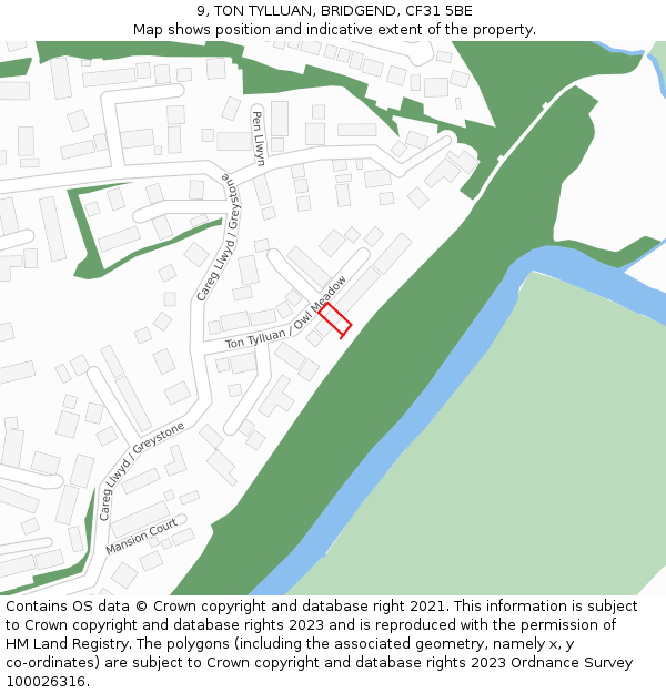 9, TON TYLLUAN, BRIDGEND, CF31 5BE: Location map and indicative extent of plot