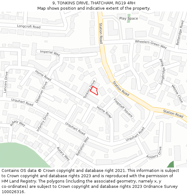 9, TONKINS DRIVE, THATCHAM, RG19 4RH: Location map and indicative extent of plot