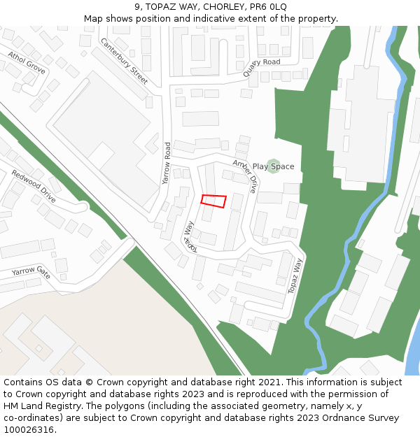 9, TOPAZ WAY, CHORLEY, PR6 0LQ: Location map and indicative extent of plot