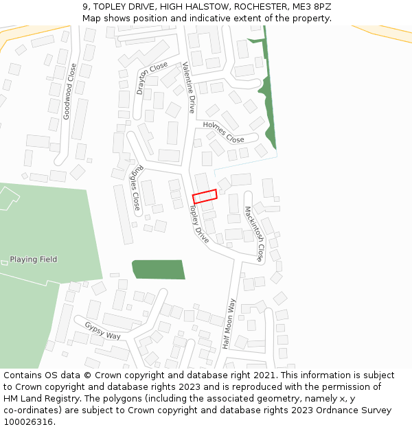 9, TOPLEY DRIVE, HIGH HALSTOW, ROCHESTER, ME3 8PZ: Location map and indicative extent of plot