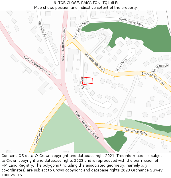 9, TOR CLOSE, PAIGNTON, TQ4 6LB: Location map and indicative extent of plot