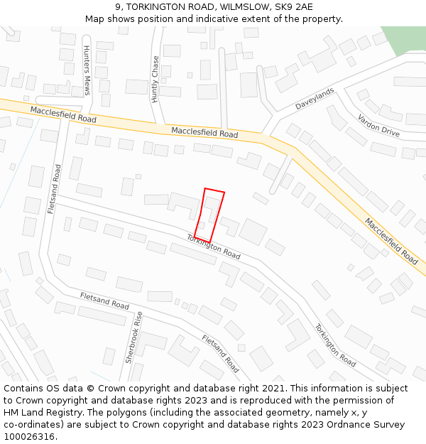 9, TORKINGTON ROAD, WILMSLOW, SK9 2AE: Location map and indicative extent of plot