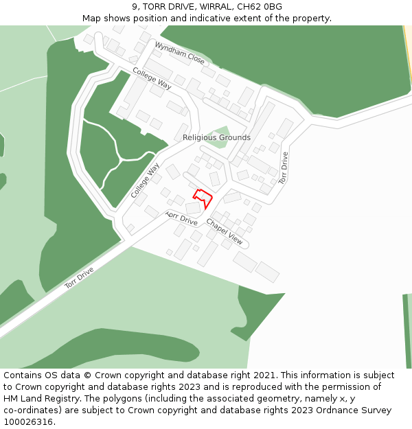 9, TORR DRIVE, WIRRAL, CH62 0BG: Location map and indicative extent of plot