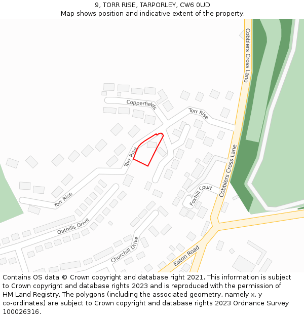 9, TORR RISE, TARPORLEY, CW6 0UD: Location map and indicative extent of plot