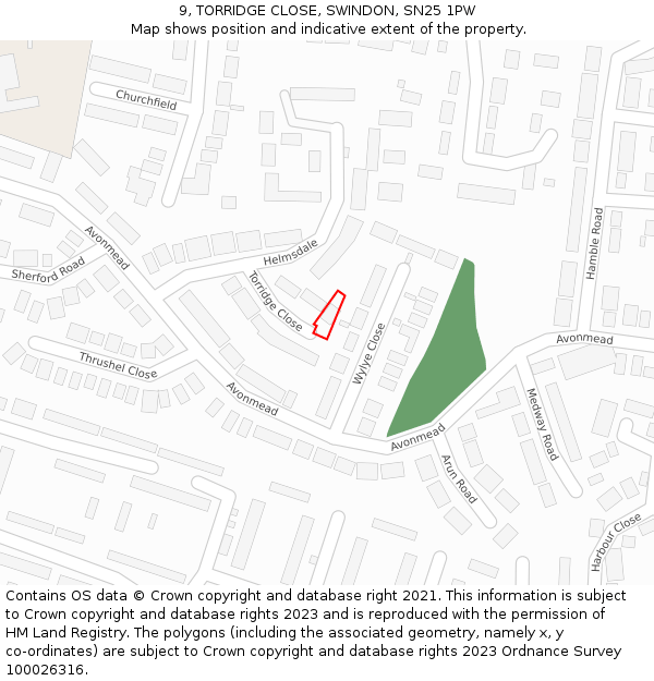 9, TORRIDGE CLOSE, SWINDON, SN25 1PW: Location map and indicative extent of plot