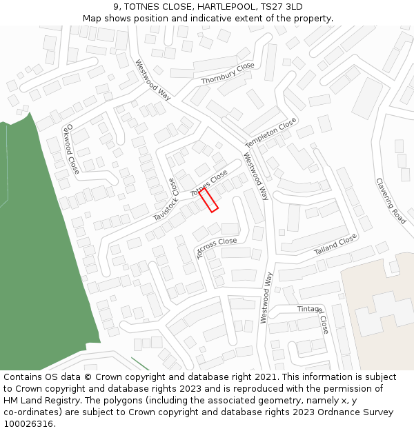 9, TOTNES CLOSE, HARTLEPOOL, TS27 3LD: Location map and indicative extent of plot