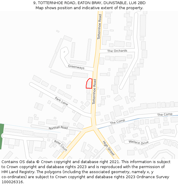 9, TOTTERNHOE ROAD, EATON BRAY, DUNSTABLE, LU6 2BD: Location map and indicative extent of plot