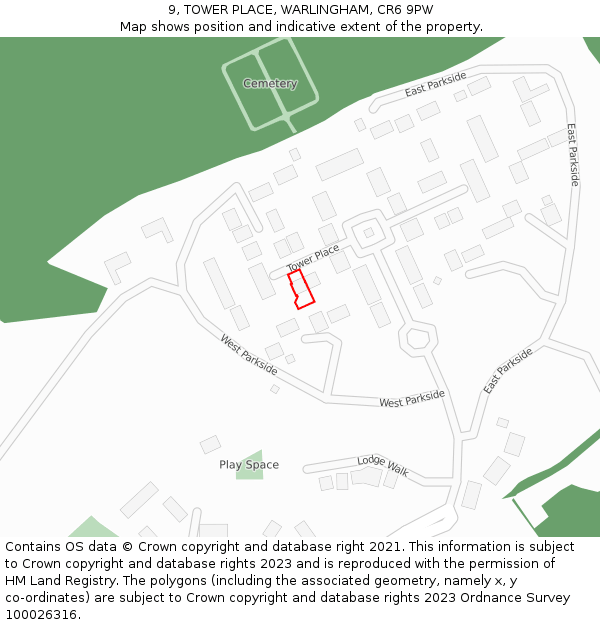 9, TOWER PLACE, WARLINGHAM, CR6 9PW: Location map and indicative extent of plot