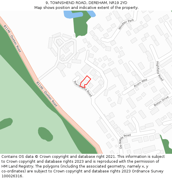9, TOWNSHEND ROAD, DEREHAM, NR19 2YD: Location map and indicative extent of plot