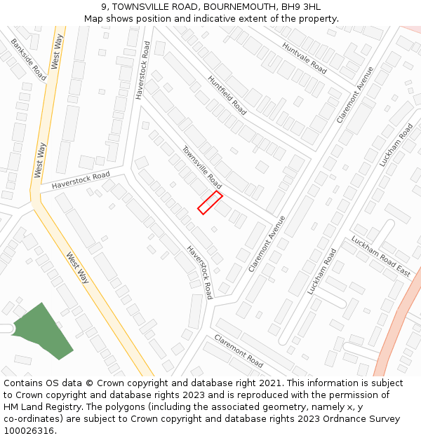 9, TOWNSVILLE ROAD, BOURNEMOUTH, BH9 3HL: Location map and indicative extent of plot