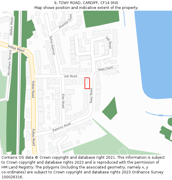 9, TOWY ROAD, CARDIFF, CF14 0NS: Location map and indicative extent of plot