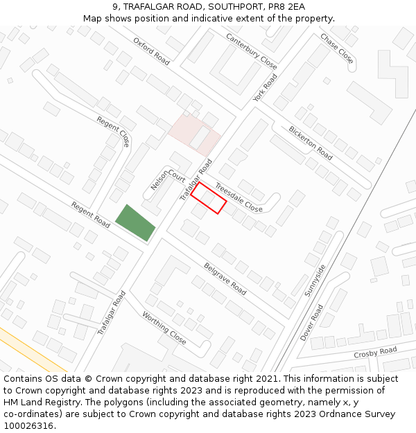 9, TRAFALGAR ROAD, SOUTHPORT, PR8 2EA: Location map and indicative extent of plot