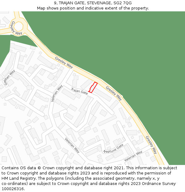 9, TRAJAN GATE, STEVENAGE, SG2 7QG: Location map and indicative extent of plot