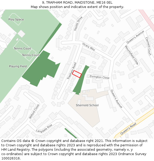 9, TRAPHAM ROAD, MAIDSTONE, ME16 0EL: Location map and indicative extent of plot