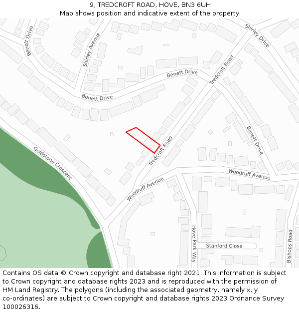 9, TREDCROFT ROAD, HOVE, BN3 6UH: Location map and indicative extent of plot