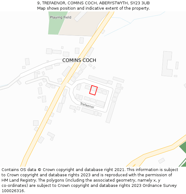 9, TREFAENOR, COMINS COCH, ABERYSTWYTH, SY23 3UB: Location map and indicative extent of plot