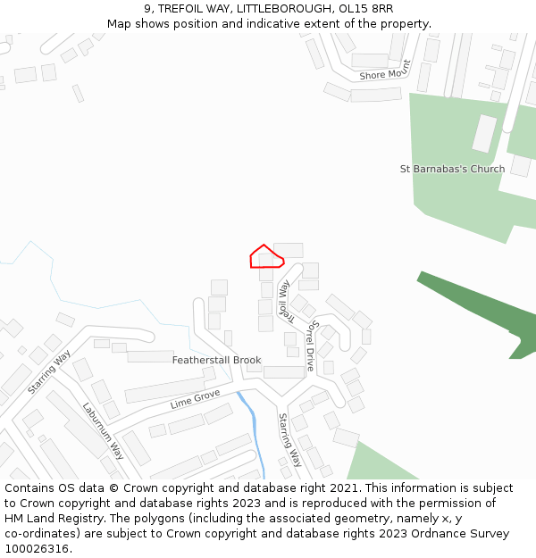 9, TREFOIL WAY, LITTLEBOROUGH, OL15 8RR: Location map and indicative extent of plot