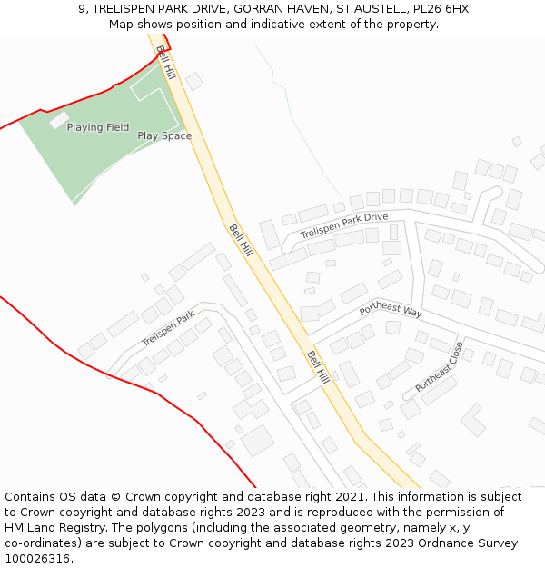 9, TRELISPEN PARK DRIVE, GORRAN HAVEN, ST AUSTELL, PL26 6HX: Location map and indicative extent of plot