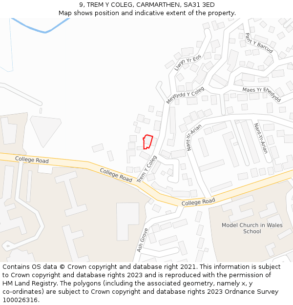 9, TREM Y COLEG, CARMARTHEN, SA31 3ED: Location map and indicative extent of plot