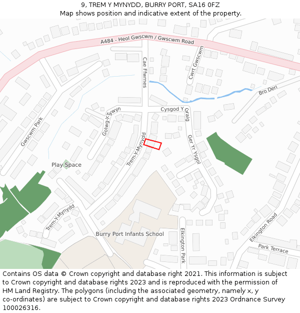 9, TREM Y MYNYDD, BURRY PORT, SA16 0FZ: Location map and indicative extent of plot