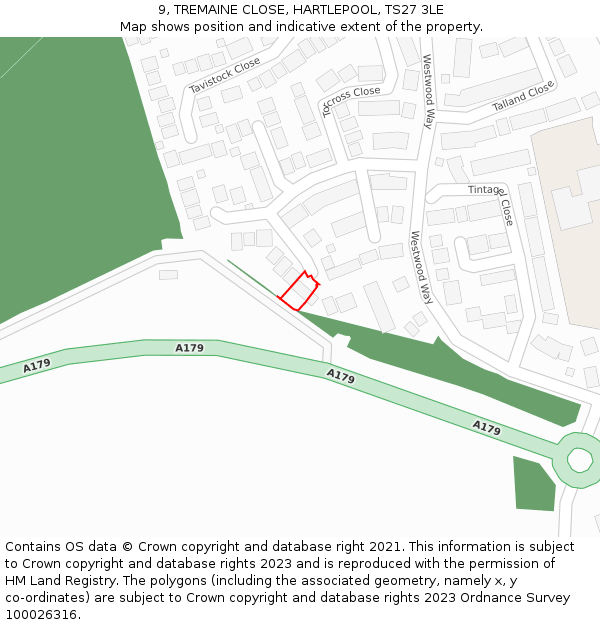 9, TREMAINE CLOSE, HARTLEPOOL, TS27 3LE: Location map and indicative extent of plot