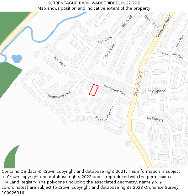 9, TRENEAGUE PARK, WADEBRIDGE, PL27 7PZ: Location map and indicative extent of plot
