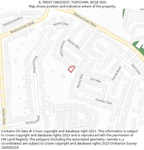 9, TRENT CRESCENT, THATCHAM, RG18 3DN: Location map and indicative extent of plot