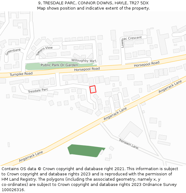 9, TRESDALE PARC, CONNOR DOWNS, HAYLE, TR27 5DX: Location map and indicative extent of plot