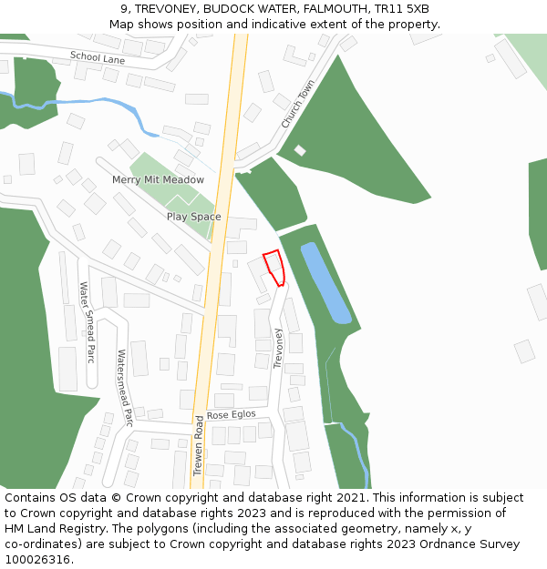 9, TREVONEY, BUDOCK WATER, FALMOUTH, TR11 5XB: Location map and indicative extent of plot