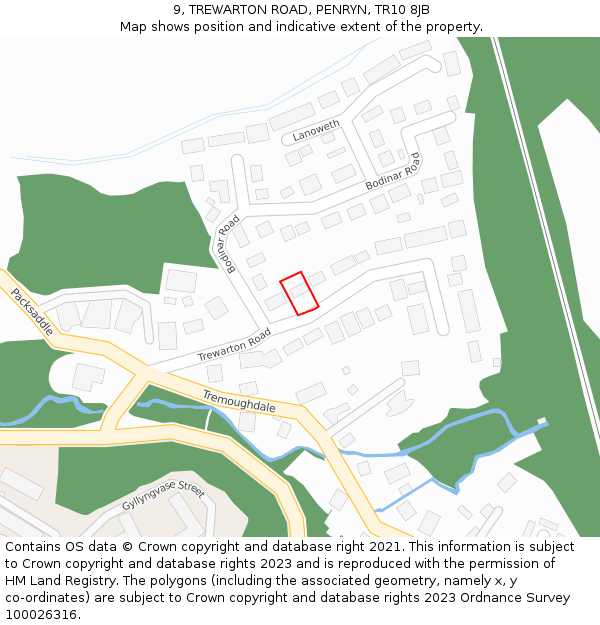 9, TREWARTON ROAD, PENRYN, TR10 8JB: Location map and indicative extent of plot