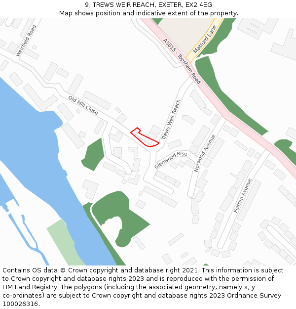 9, TREWS WEIR REACH, EXETER, EX2 4EG: Location map and indicative extent of plot