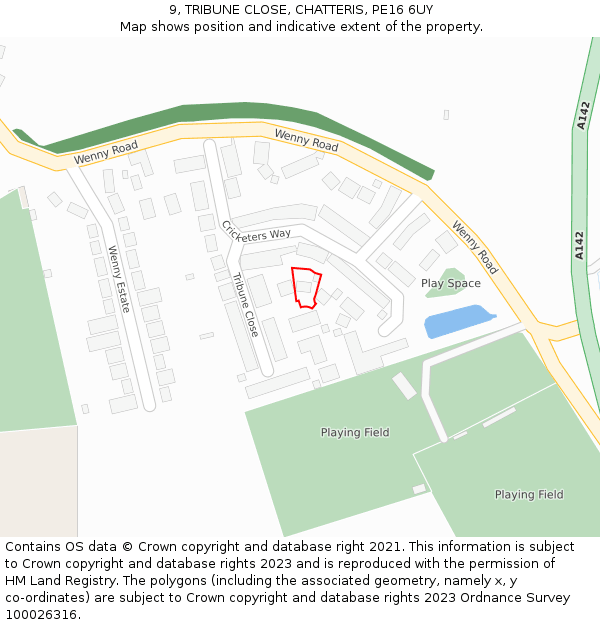 9, TRIBUNE CLOSE, CHATTERIS, PE16 6UY: Location map and indicative extent of plot
