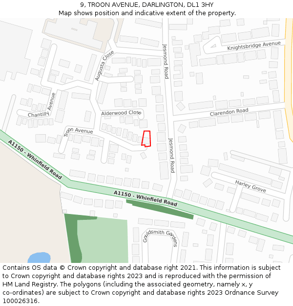 9, TROON AVENUE, DARLINGTON, DL1 3HY: Location map and indicative extent of plot