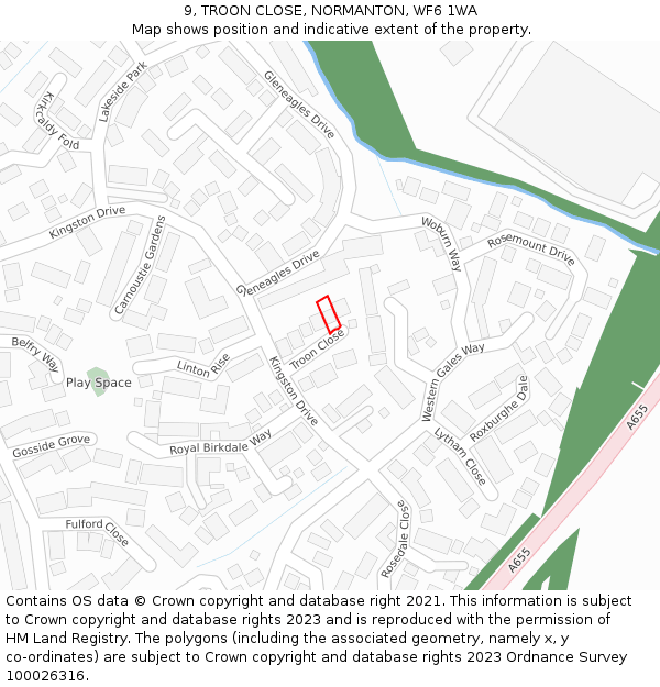 9, TROON CLOSE, NORMANTON, WF6 1WA: Location map and indicative extent of plot