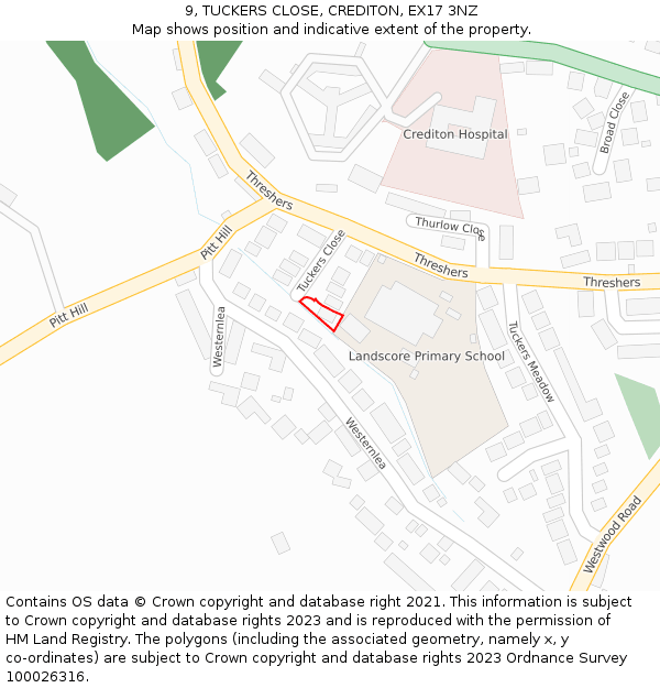 9, TUCKERS CLOSE, CREDITON, EX17 3NZ: Location map and indicative extent of plot