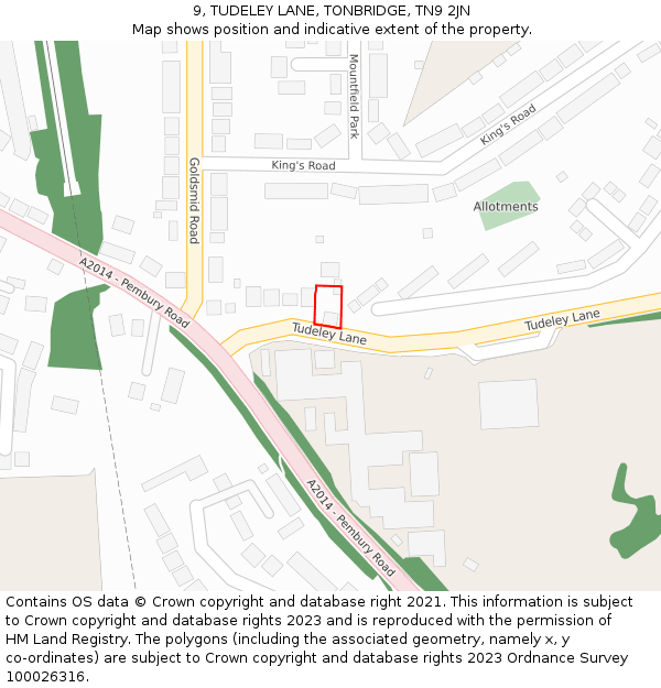 9, TUDELEY LANE, TONBRIDGE, TN9 2JN: Location map and indicative extent of plot