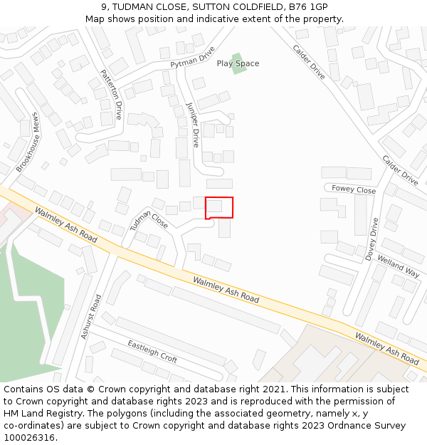 9, TUDMAN CLOSE, SUTTON COLDFIELD, B76 1GP: Location map and indicative extent of plot