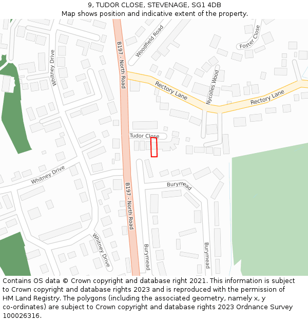 9, TUDOR CLOSE, STEVENAGE, SG1 4DB: Location map and indicative extent of plot