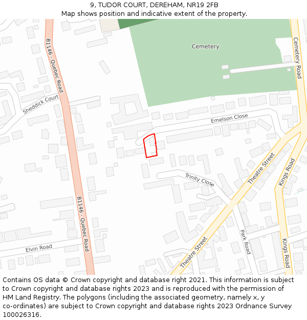 9, TUDOR COURT, DEREHAM, NR19 2FB: Location map and indicative extent of plot