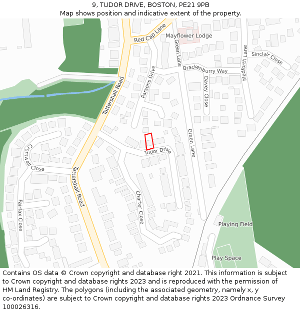 9, TUDOR DRIVE, BOSTON, PE21 9PB: Location map and indicative extent of plot