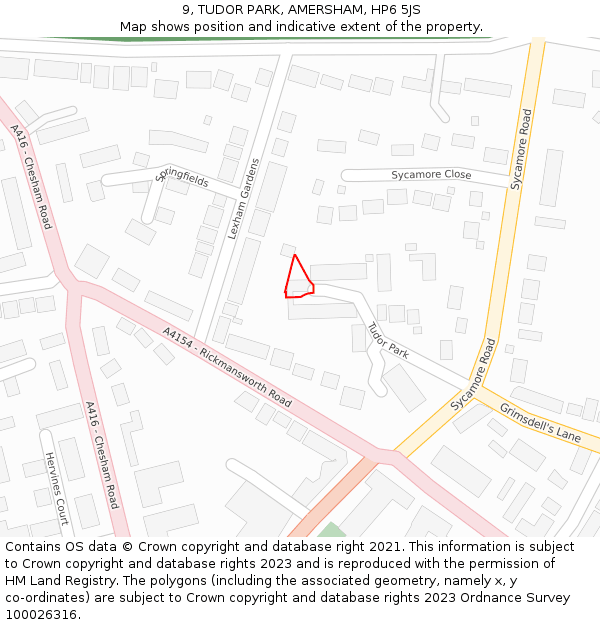 9, TUDOR PARK, AMERSHAM, HP6 5JS: Location map and indicative extent of plot