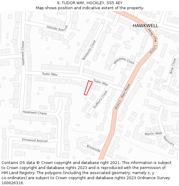 9, TUDOR WAY, HOCKLEY, SS5 4EY: Location map and indicative extent of plot