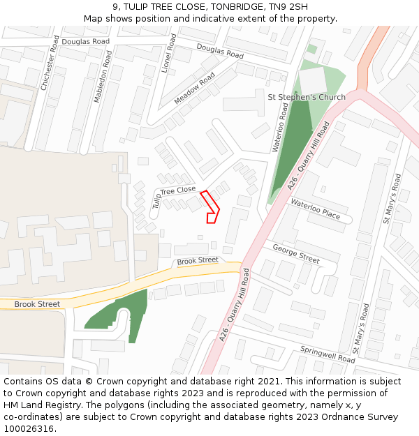 9, TULIP TREE CLOSE, TONBRIDGE, TN9 2SH: Location map and indicative extent of plot