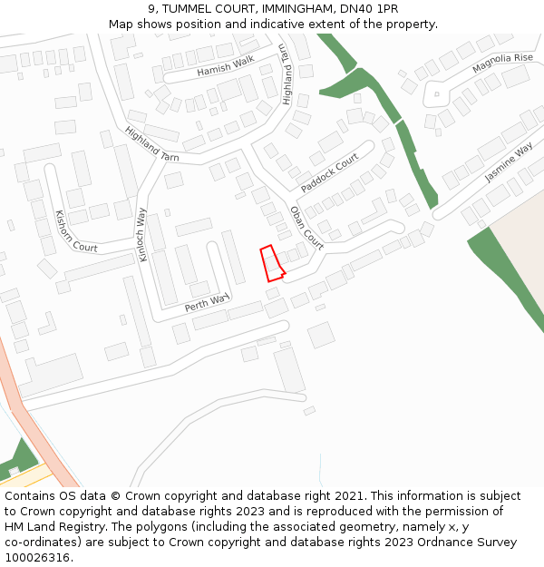 9, TUMMEL COURT, IMMINGHAM, DN40 1PR: Location map and indicative extent of plot
