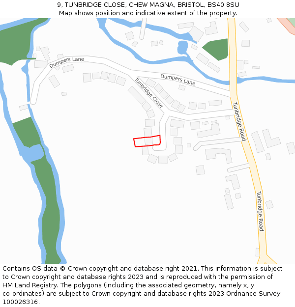 9, TUNBRIDGE CLOSE, CHEW MAGNA, BRISTOL, BS40 8SU: Location map and indicative extent of plot