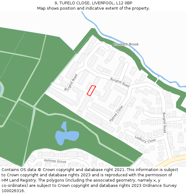 9, TUPELO CLOSE, LIVERPOOL, L12 0BP: Location map and indicative extent of plot