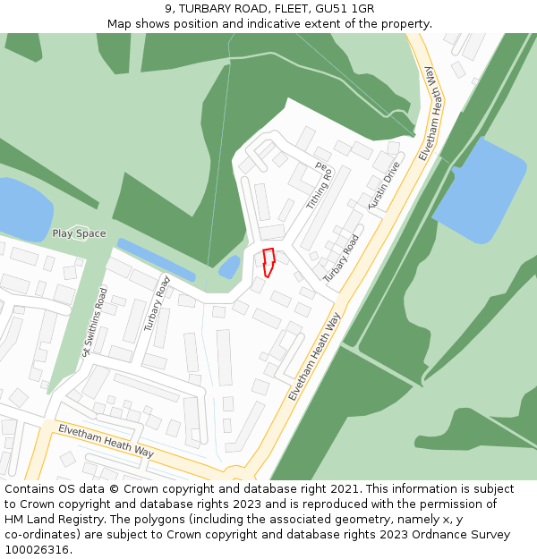 9, TURBARY ROAD, FLEET, GU51 1GR: Location map and indicative extent of plot